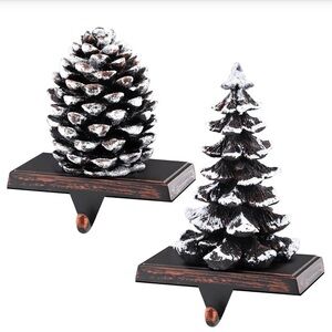 Stocking Holders ‘Snowy Pinecone & Evergreen Tree’ Brown White